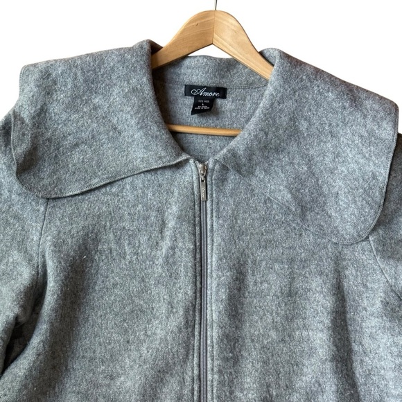 Amoxe 100% Wool Gray Coat L Timeless Peter Pan Collar Elegant Warm Outerwear - Picture 4 of 11